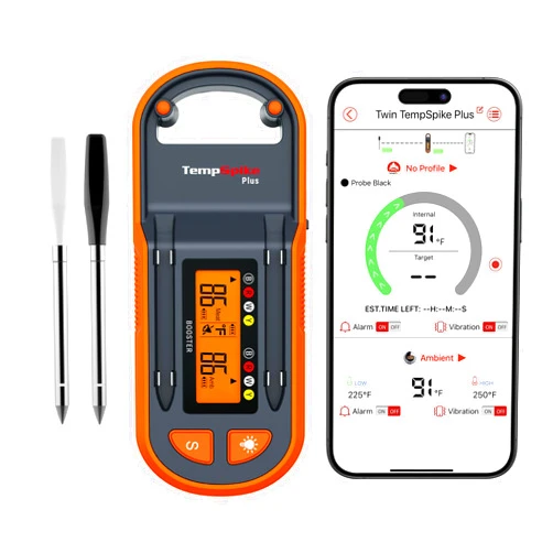 ThermoPro TempSpike Plus 600ft Wireless Meat Thermometer with 2 Color-Coded Probes, Bluetooth Meat Thermometer with LCD-Enhanced Booster, Meat Thermometer Digital for Oven Grill Smoker Thermometer
