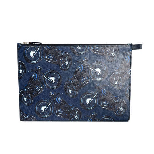 Salvatore Ferragamo Women's Leather Motorcycle Print Clutch Cosmetic Bag