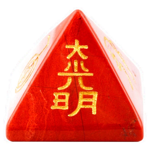 Rockcloud Red Jasper Healing Crystal Orgone Chakra Pyramid Engraved Metaphysical Stone Figurine Balacing Reiki
