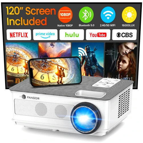 FANGOR 5G WiFi Bluetooth Projector 1080P Native, 16000L 450ANSI Outdoor Projectors [Projector Screen Included],300