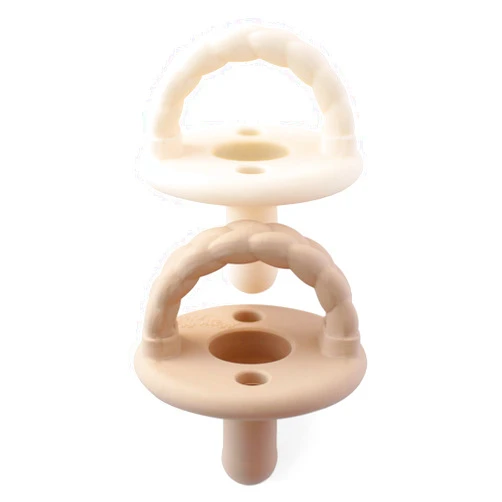 Itzy Ritzy Silicone Pacifiers for Newborn - Sweetie Soother Pacifiers Feature Collapsible Handle & Two Air Holes for Added Safety; For Ages Newborn and Up, Set of 2 in Buttercream & Toast