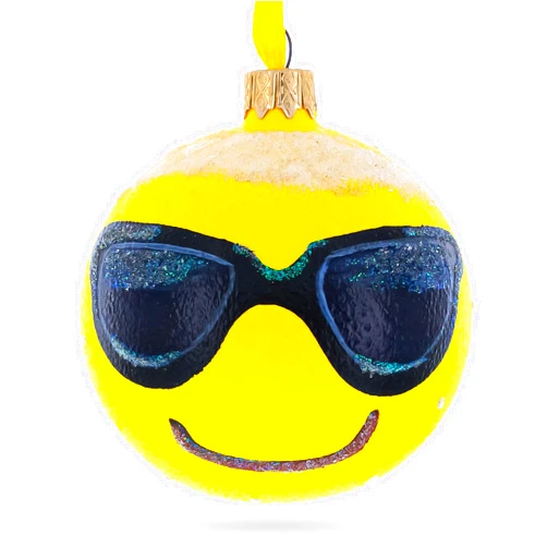 BestPysanky Cool Sunglasses Facial Expressions Glass Ball Christmas Ornament 3.25 Inches