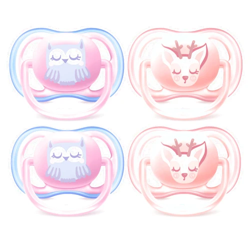 AVENT Philips AVENT Ultra Air Pacifier, 0-6 Months, Owl/Deer, 4 Pack, SCF085/08