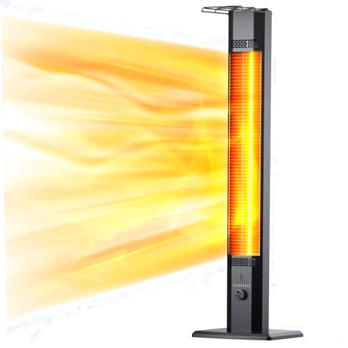 FLOWBREEZE Outdoor Patio Heater, 42in Infrared Heater with Remote, 9 Heat Levels, 9H Timers, Safety Lock, Tip-Over & Overheat Protection, IP65 Waterproof, Electric Heater for Indoor Outdoor Garage Use,Dark Black