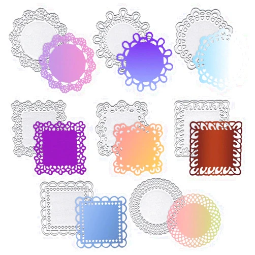 Hying 8PCS Round Lace Flower Border Dies for Card Making, Round Square Lace Flower Border Cutting Die for Scrapbooking Paper Crafting Decor DIY Photo Album Metal Lace Frame Die Cuts for Card Making
