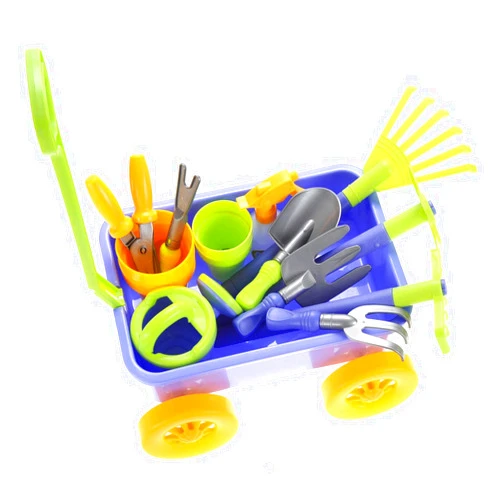 PowerTRC Garden Wagon & Tools Toy Set 15 Pcs Kids Gardening Tools & Wagon Toy Set – Outdoor Toddler Toys Kids Gardening Set – Beach, Sand, Garden Toys
