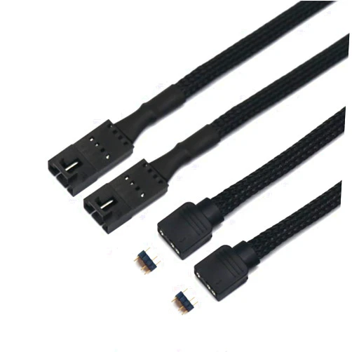 Angitu for 2pcs / lot Corsair Fan RGB ARGB Adapter Cable with Black PET Sleeved HD LL120 140 QL 3Pin 4Pin Fan to 5V 3Pin RGB LED Cable 50cm (RGB-4Pin Male Black Sleeved)