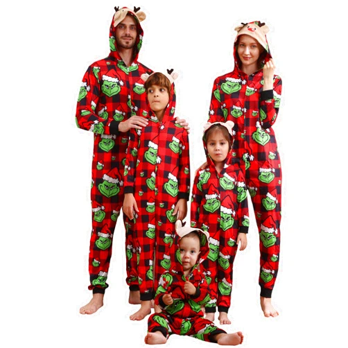 FOTN Ugly Grinch Christmas Onesie's, Lazy Family Matching One-Piece Pajamas Comfy Loungewear Pjs for Women Men Couple Jammies