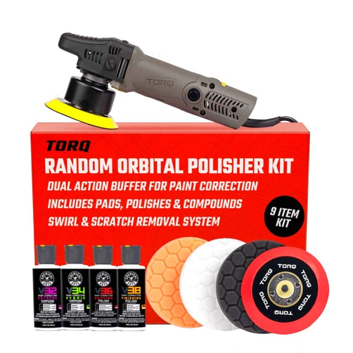 Chemical Guys TORQX Random Orbital Polisher, Pads, Polishes, and Compounds Kit - Car Polishing Kit Safe for Trucks, SUVs, Motorcycles, and More, 700W Motor, 8mm Orbit, 9-Piece Set