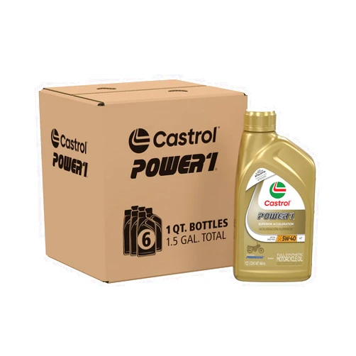 Castrol Power1 4T 5W-40 Full Synthetic Motorcycle Oil, 1 Quart, Pack of 6