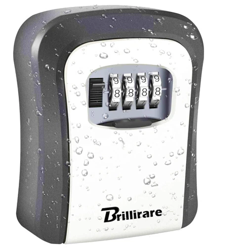 BRILLIRARE Key Lock Box, Waterproof 4 Digits Combination Lockbox Wall Mount, Resettable Key Hider, Upgraded Large Capacity Password Box for House Keys, Car Keys, ID Cards with Mounting Kit-Grey