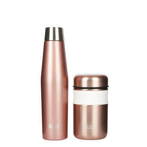 Built Insulated Food Flask and Leakproof Water Bottle Lunch Gift Set, For Commuting, Office Lunch, Picnics or at the Gym, Rose Gold,One Size,BLTLUNCH2PCBLK