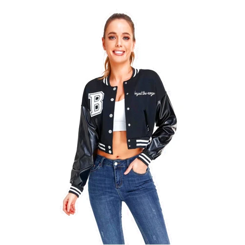ACEFAST INC Womens Crop Varsity Jacket Letterman Baseball Jacket Bomber Vintage Y2k Streetwear Short Coat