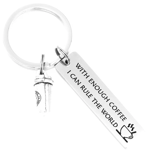 AHAETH Coffee Lover Gifts Keychain With Enough Coffee I Can Rule The World Coffee Lovers Gifts for Coworker Boss Friends Funny Coffee Jewery for Women Husband Coffee Keychain Gift for Coffee Lover