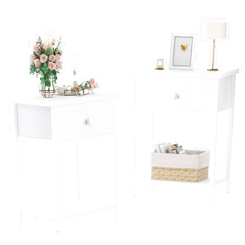 KAI-ROAD White Nightstands Set of 2, Small Night Stand with Drawer and Shelf Storage End Table for Bedroom, Dorm, Modern