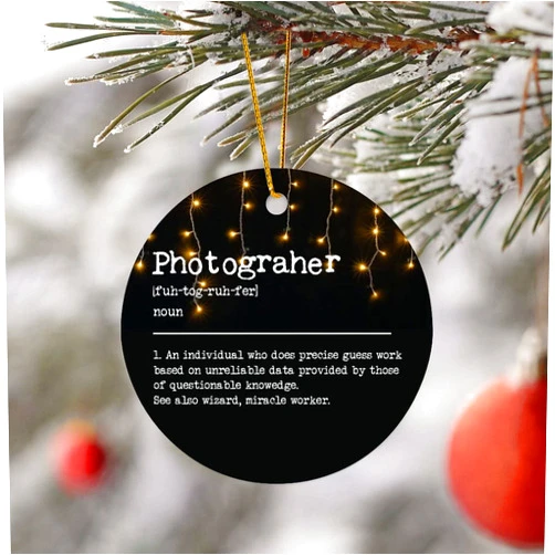 DreamAutumn Round Ceramic Christmas Ornaments Photograher Definition Dictionary Word Meaning Christmas Tree Ornaments Quotes Ornament for New Year Xmas Birthday Gifts Elegant Holiday Keepsake Home Decor