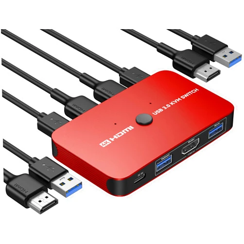 ABLEWE KVM Switch, ABLEWE Aluminum KVM Switch HDMI,KVM Switch for 2 Computers Sharing One Monitor and Mouse Keyboard Printer,Support 4K@60Hz,2 HDMI Cables and 2 USB Cables,USB C Charge Included