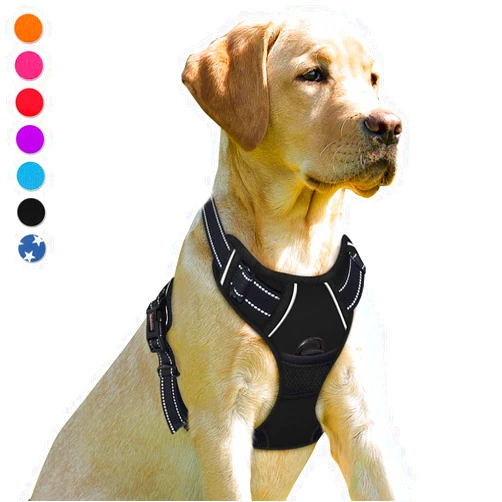 BARKBAY No Pull Dog Harness Front Clip Heavy Duty Reflective Easy Control Handle for Large Dog Walking(Black,M)