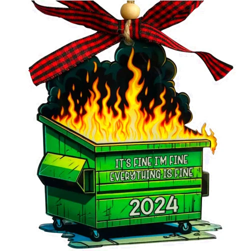SAMDEMORY POD Funny Dumpster Fire Christmas Ornament 2024 - Everything Is Fine