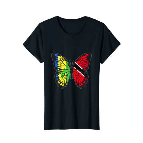 Roots Trinidad Tobago and Vincent Heritage Vincent and Trinidad Mix Butterfly Vincentian Trinidadian T-Shirt