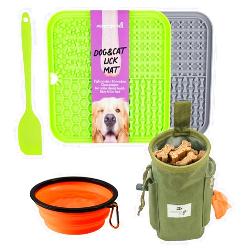 INSPECTOR TAIL Treat Bag + 2 Lick Mats + Collapsible Bowl + Spatula | Dogs Essentials