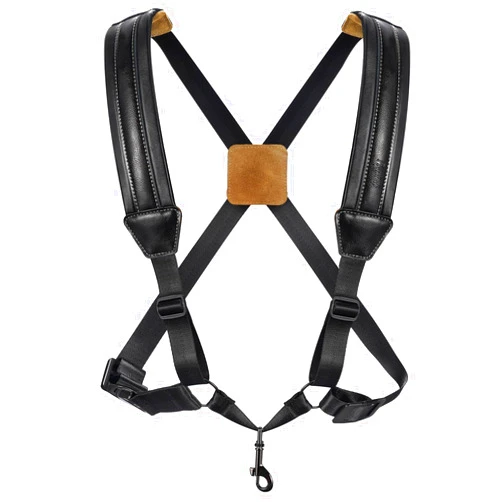 POGOLAB Saxophone Harness, Double Shoulder Adjustable Sax Strap with Soft Leather Padded, Widened & Thickened Design, Good Comfort, Reduce Neck Stress, for Alto/Tenor/Baritone/Soprano Saxophone