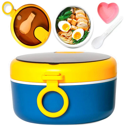 Souper Duper Ramen Bowl Set with Utensil • Microwave, Serve & Eat Noodles in the Same Soup Bowl • Grab-and-Go Leak Proof Lid • Easy to Clean • Freezer Safe • For Dorm, Office, Home (Style A, Blue)
