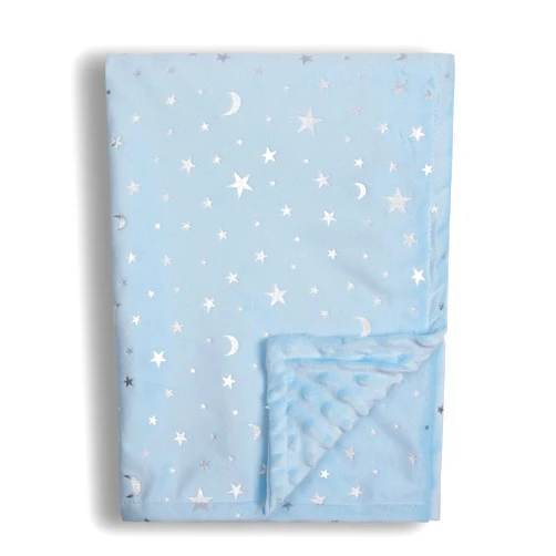 Donsonny Baby Blanket for Boys Girls Soft Minky with Double Layer Dotted Backing, Star and Moon Printed 30 x 40 Inch Receiving Blanket (Blue)