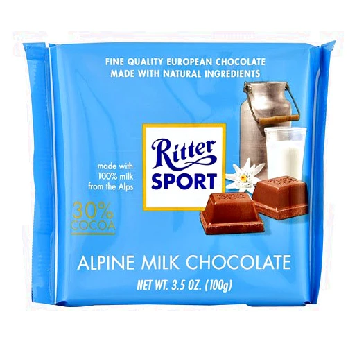 Ritter Sport Alpine Milk Chocolate Bar -- 3.5 oz - 2 pc