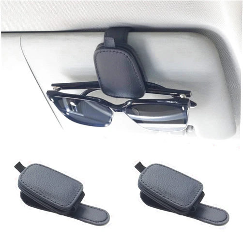 Yuoyar 2 Packs Sunglasses Holders for Car Visor - Magnetic Leather Sunglasses Holder and Ticket Card Clip - Car Visor Accessories (Black)