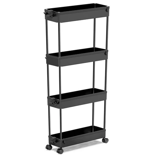 SPACEKEEPER Slim Rolling Storage Cart 4 Tier Organizer Mobile Shelving Unit Utility Cart Tower Rack for Kitchen Bathroom Laundry Narrow Places, Black