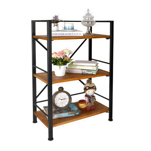 Crofy Rustic Bookshelf, 3 Tier Real Wood Bookshelf, Metal Book Shelf for Storage, Black Bookcase, 12.6