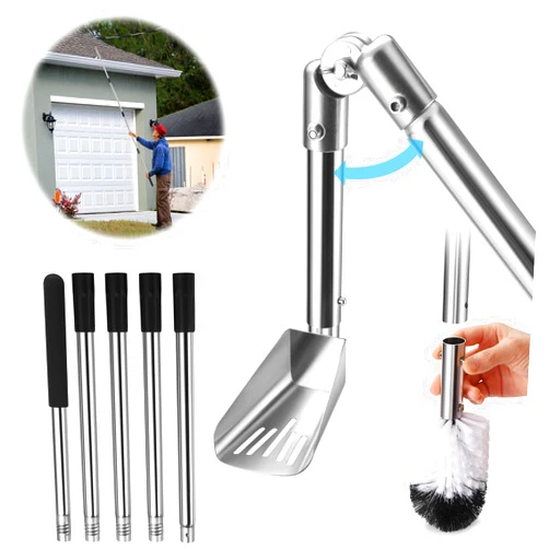 CAROD Gutter Guard Gutter Cleaning Tools, 6.4FT Long Pole & Gutter Brush Included Gutter Cleaner, Gutter Scoop for Garden, Ditch, Villas, Townhouses Standard Gutters, Easy Remove Leaves Debris