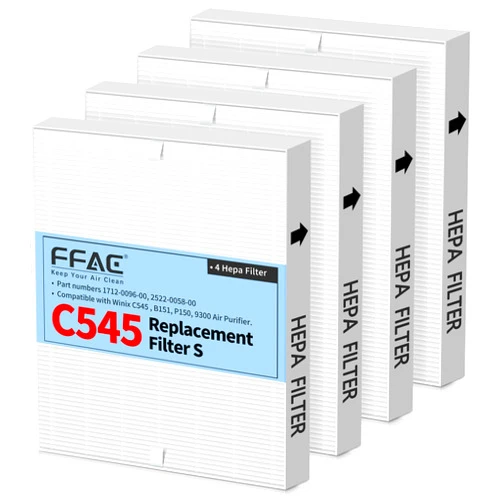 FFAC 4 Pack C545 Replacement HEPA Filter Compatible with Winix C545 Air Purifier, Ture HPEA Filter S Only, Part number 1712-0096-00