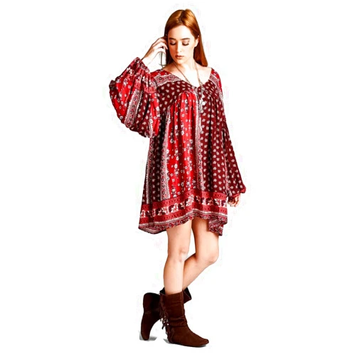 Velzera Women's Red Patch Print Baby Doll Tunic Mini Dress