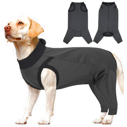 T'CHAQUE Dog Surgery Suit for Dogs After Surgery, Dog Onesie for Spay Surgery Female, Anti Licking Rear Leg Sleeve, Bodysuit for Abdominal Wounds Skin Disease,Substitute E-Collar & Cone, Gray, XL