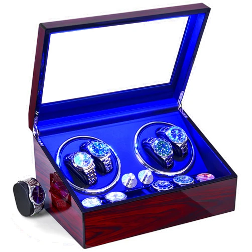 ANWBROAD Watch Winder for Automatic Watches 4 Watch Rotator and 6 Extra Storages with Super Quiet Mabuchi Motor LED Backlight Watch Turner Piano Paint Watch Shaker 5 Rotating Modes Gift USB UJWW002Y