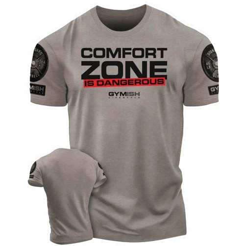 D R DETROIT REBELS Comfort Zone is Dangerous Men's Fitness and Bodybuilding Gym T-Shirt