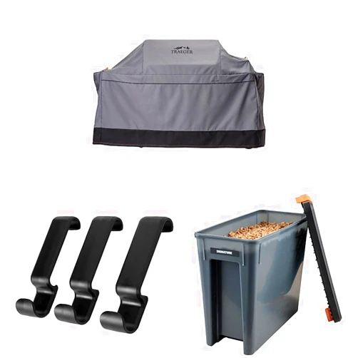 Traeger Grills Ironwood XL Full-Length Weatherproof Grill Cover & P.A.L. Pop-and-Lock Accessory Hook 3 Pack & Pellet Grills BAC637 Stay Dry Pellet Bin, Wood Pellet Storage with Locking Lid, Black