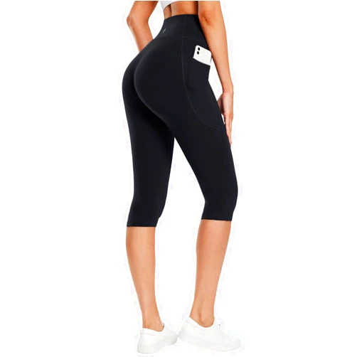 BALEAF Women's Knee Length Cotton Capri Leggings with Pockets, High Waisted Casual Summer Yoga Workout Exercise Pants
