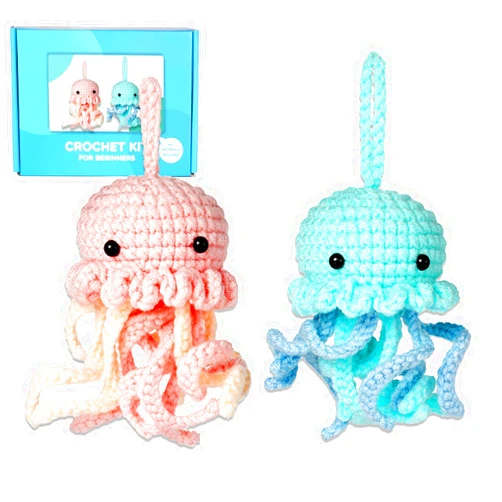MISUMOR Crochet Kit for Beginners -2 PCS Jellyfish Animals Starter Crochet Accessories with Crochet Hook Step-by-Step Instructions and Video Tutorials
