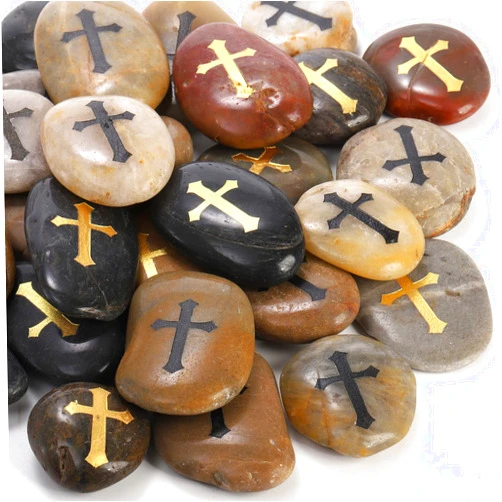 Jucoan 30 Pack Cross Engraved Stones, Polished River Pebble Inspirational Rocks, Prayer Faith Stones, Encouragement Rocks, Cross Religious Gifts for Friends Wedding Christmas Thanksgiving, 2-3 Inch