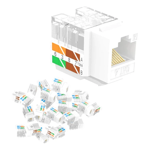 VCELINK RJ45 Cat6 Keystone Jacks UL-Listed Slim Profile, 10-Pack Ethernet Punch Down Keystone UTP, 90-Degree Modular Keystone Connector Adapter, White