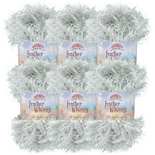 BambooMN JubileeYarn Feather Whimsy Eyelash Yarn - 50g/Skein Fine Polyester Fur - Grey - 6 Skeins
