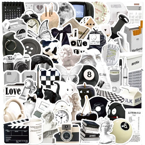 ANGUJC 61pcs Art Aesthetic Stickers Funny Cool Black White Trendy Stickers for Teen Journal Pad Waterproof Vinyl Decals for Laptop Water Bottle Computer Scrapbook Skateboard
