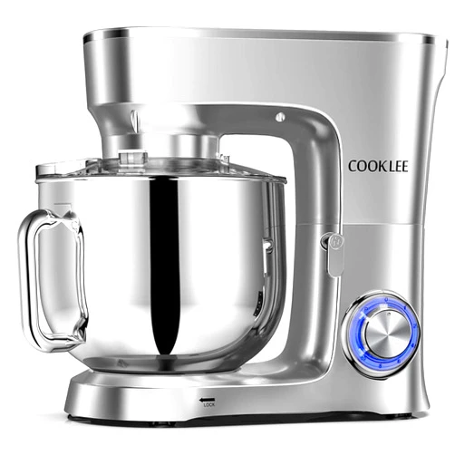 COOKLEE Stand Mixer, 9.5 Qt. 660W 10-Speed Electric Kitchen Mixer with Dishwasher-Safe Dough Hooks, Flat Beaters, Wire Whip & Pouring Shield Attachments for Most Home Cooks, Silver