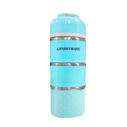 LANSKYWARE Stackable Lunch Box Stainless Steel Food Containers (3Tier,Blue)