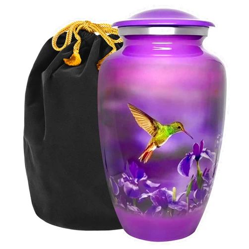 Trupoint Memorials - Urns for Human Ashes Adult Female, Burial Urns, Decorative Urns, Funeral Urns, Cremation Urns for Women and Men - Purple, Hummingbird, Large