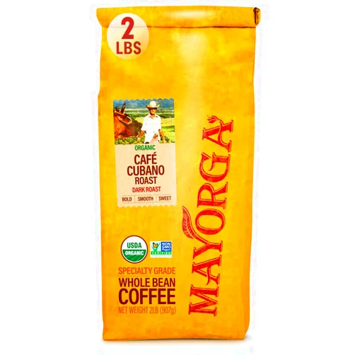 Mayorga Organics Coffee Cubano Roast Dark Coffee Dark Roast Whole Bean Coffee 2lbs Bag Café, Specialty-Grade, 100% USDA Organic, Non-GMO Verified, Direct Trade, Kosher