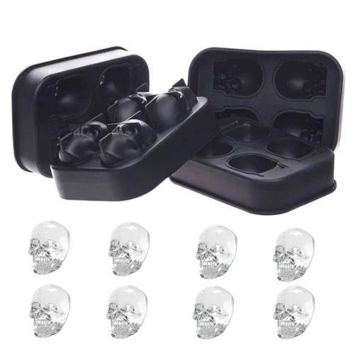 XingCRYao Skull Ice Cube Trays, Food Grade Silicone, Set of 4 Trays with 16 Molds, Stainless Steel Lids
